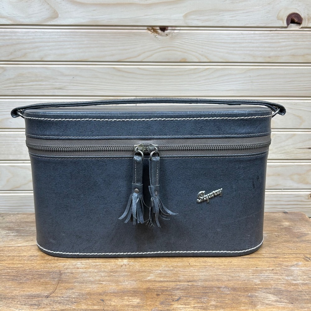Vintage Skyway Gray Faux Leather Train Case Vanity Travel Bag with Tassels - Picture 1 of 10